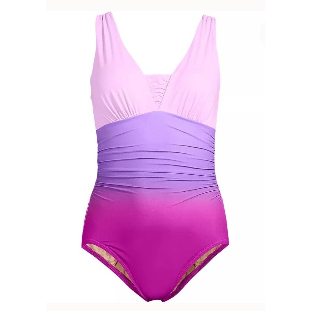 Lands End Slendersuit Grecian One Piece Swimsuit 20W Crimson Rose Purple Ombre
